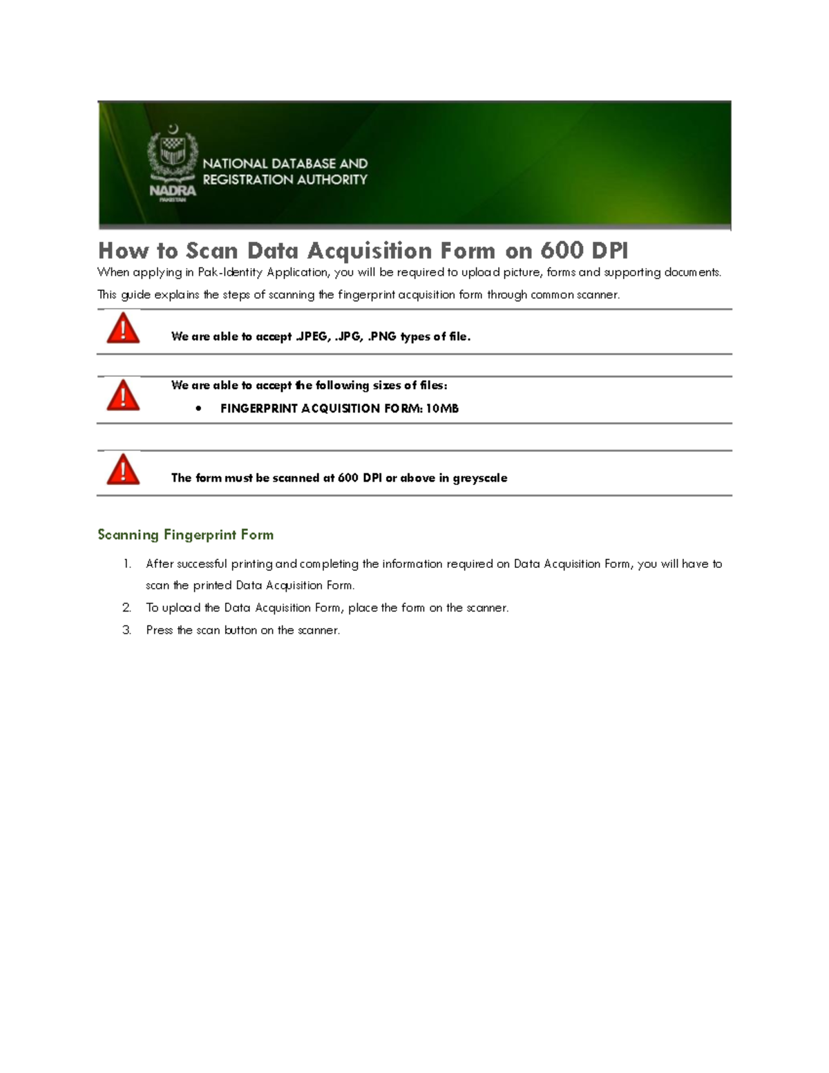600 dpi scanning guideline How to Scan Data Acquisition Form on 600