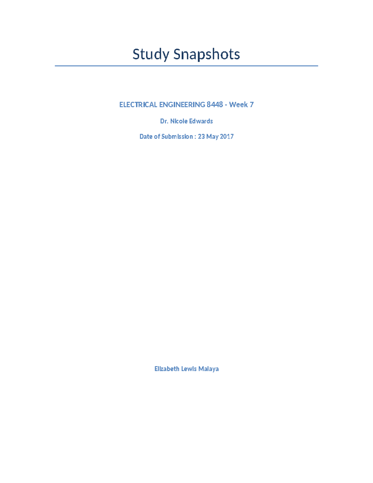 Electrical Engineering8448Study Snapshots Study Snapshots