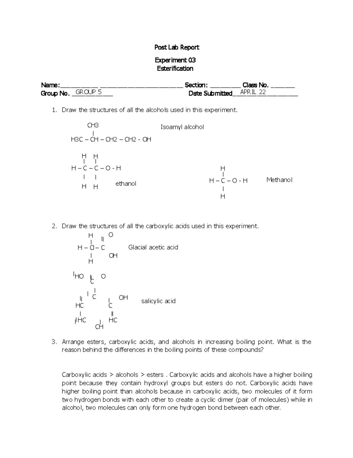 esterification experiment grade 12 2023 pdf