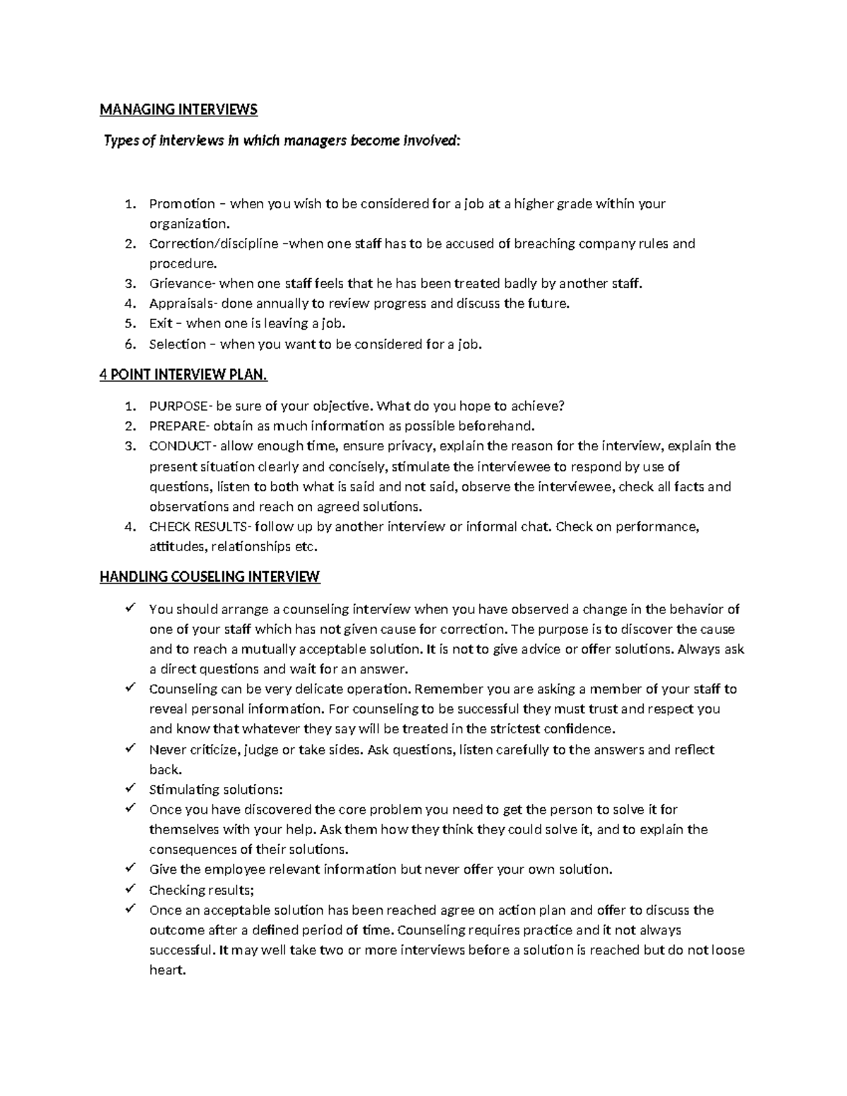 Managing Interviews notes 2023 - MANAGING INTERVIEWS Types of ...