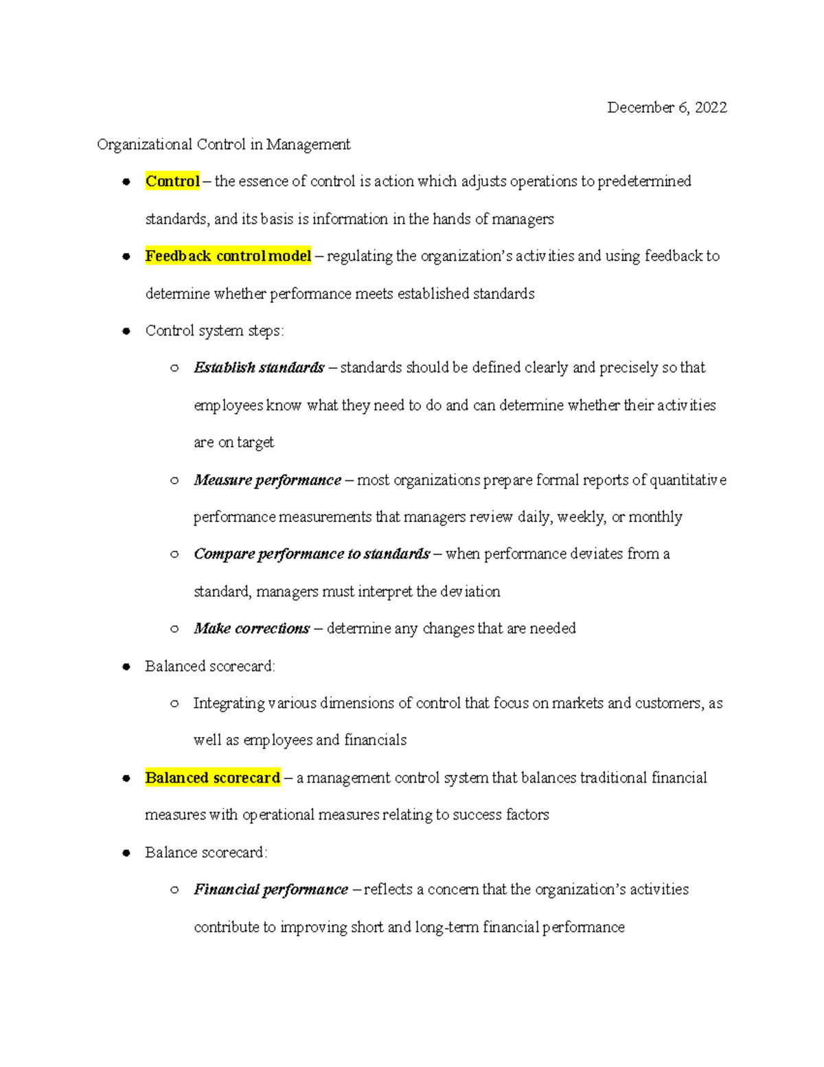 Organizational Control in Management - December 6, 2022 Organizational ...