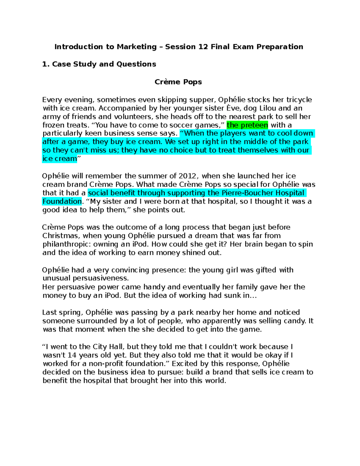 Study case (1n class) - Introduction to Marketing – Session 12 Final ...