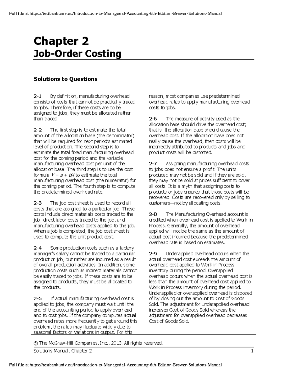 Chapter 2 Job-Order Costing - © The McGraw-Hill Companies, Inc., 2013 ...