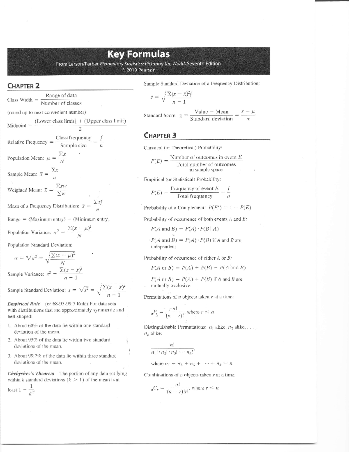 Formulas and Tables - ####### Crnpren 2 Sample Standard Deviation of a ...