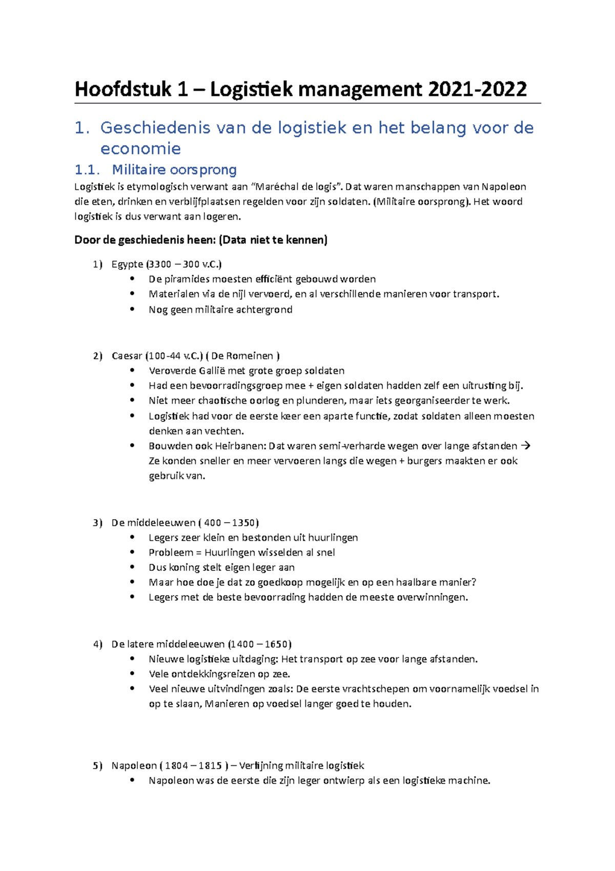 Hoofdstuk 1: Geschiedenis – Logistiek Management 2021-2022docx ...