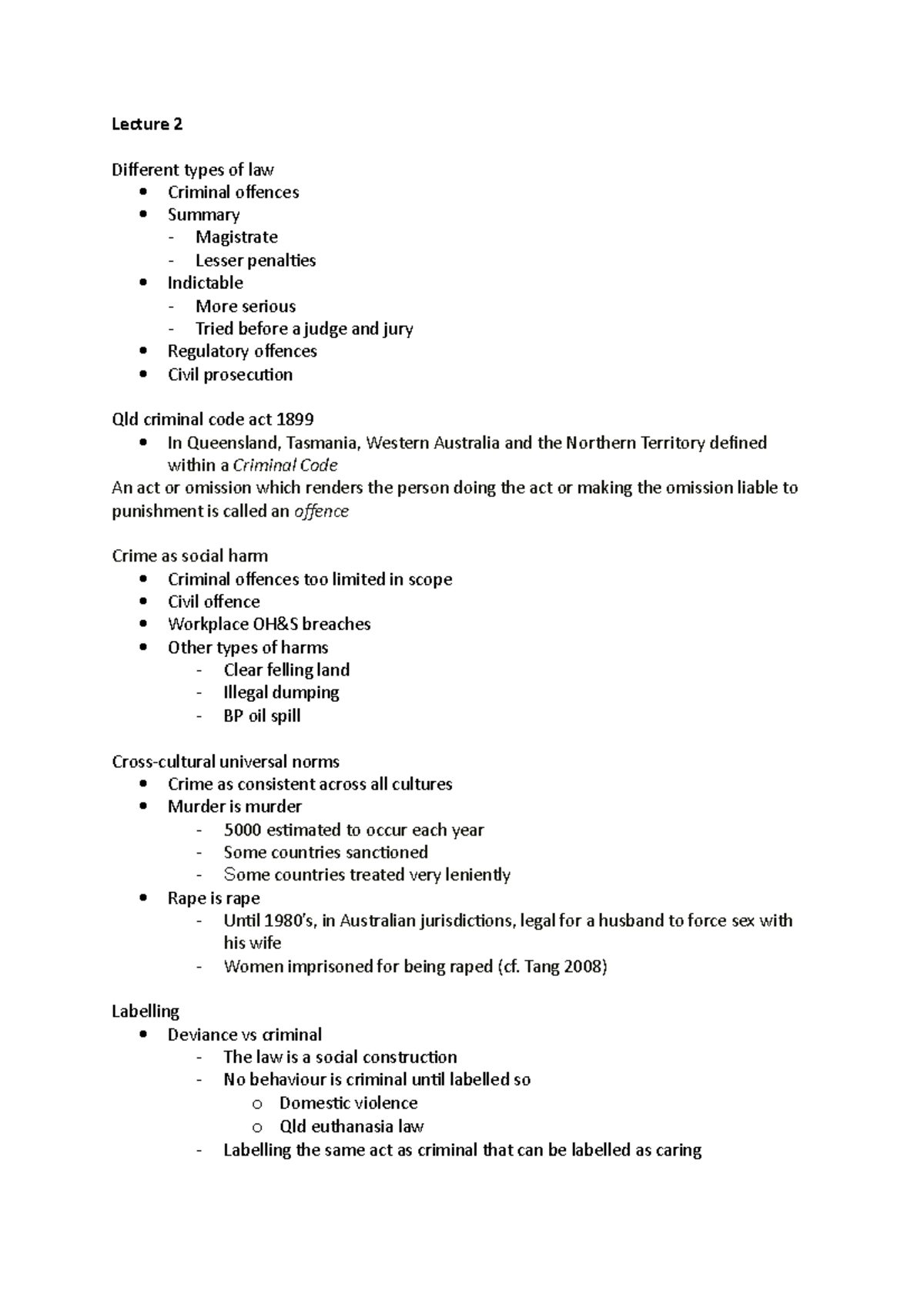 jsb170-lecture-2-different-types-of-law-criminal-offences-summary