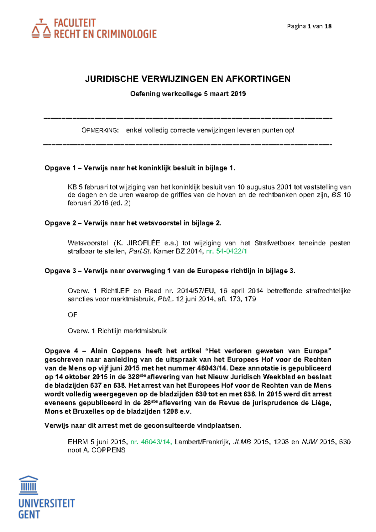 Oefening Werkcollege V&A-gids - Pagina 1 Van 18 JURIDISCHE VERWIJZINGEN ...