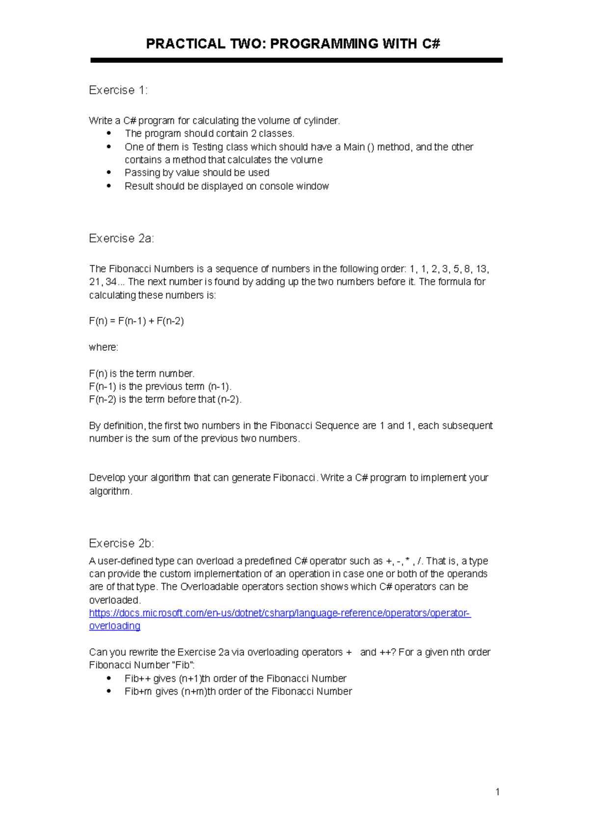 CIS016-2Week02 Practical - PRACTICAL TWO: PROGRAMMING WITH C# Exercise ...