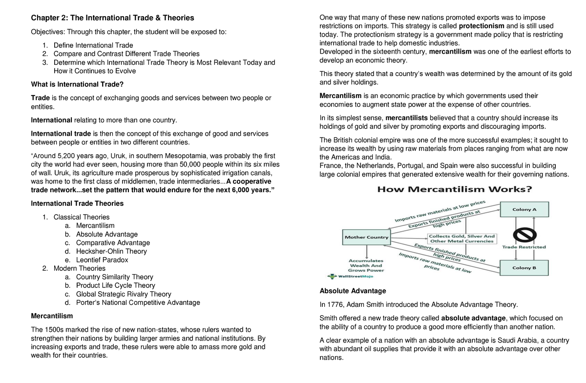 Chapter 2 - notes - Chapter 2: The International Trade & Theories ...