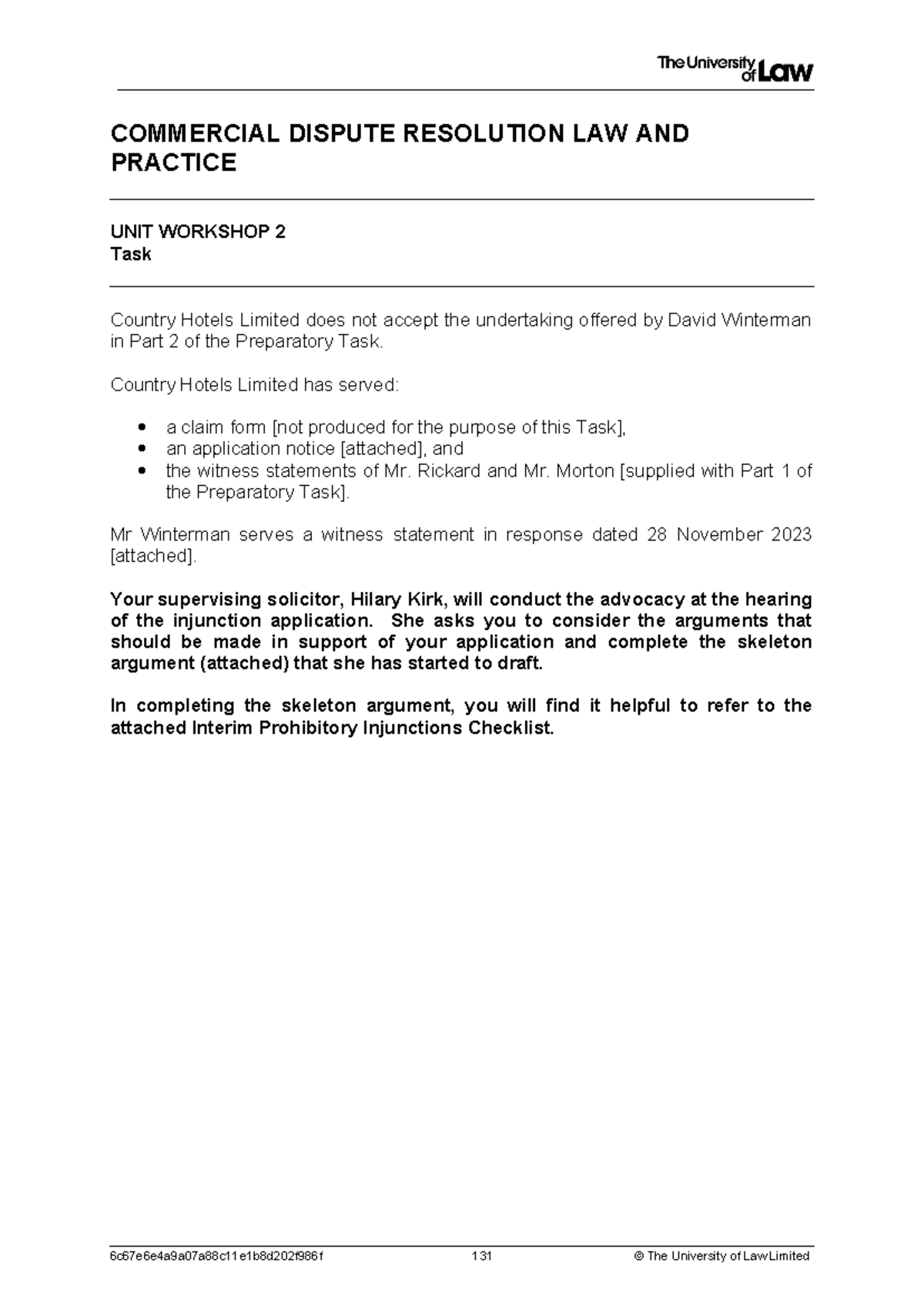 WS2 Task 1 - Lecture notes - COMMERCIAL DISPUTE RESOLUTION LAW AND ...