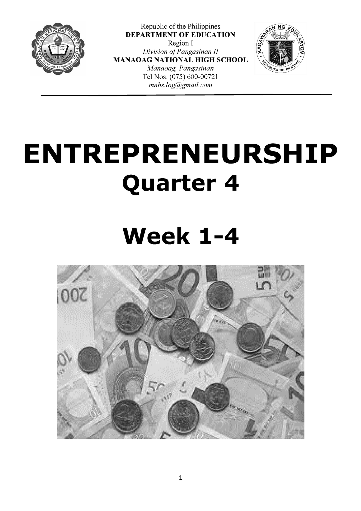 Entrepreneurship Q4 Wk1-4 - Republic Of The Philippines Department Of 