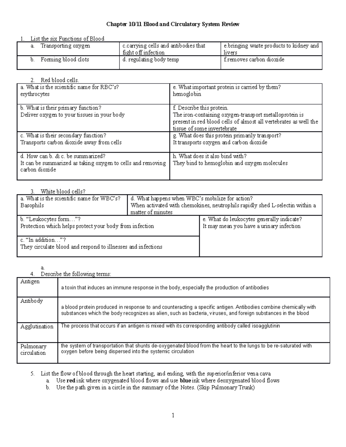 Chapter 10 11 Review copy - Chapter 10/11 Blood and Circulatory System ...