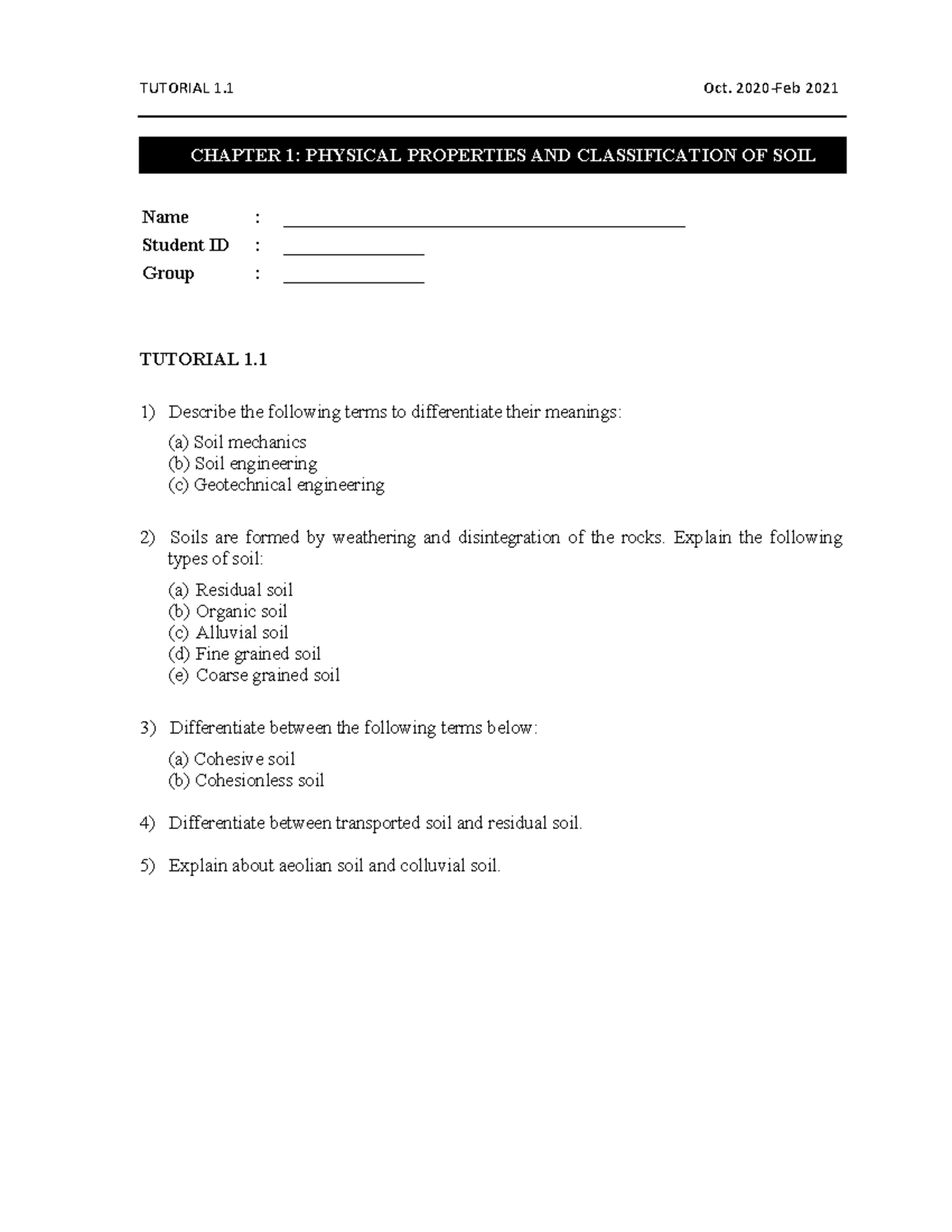 Tutorial 1.1 (Week 1) - ecg 243 chapter 1 - TUTORIAL 1 Oct. 2020-Feb ...