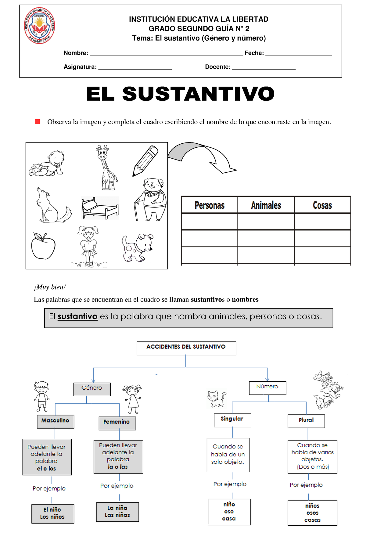 Gu as 2 y 3 El Sustantivo Observa la imagen y completa el