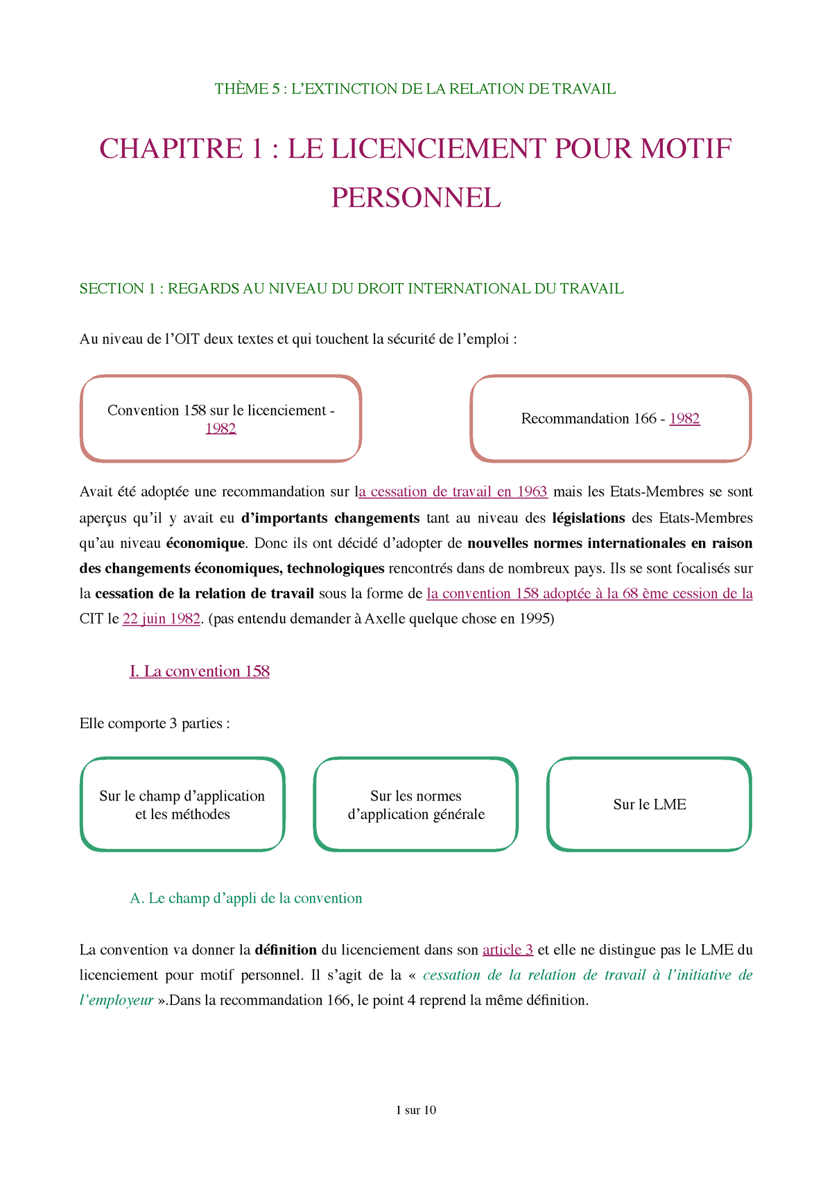 Dsie Chapitre 5 Lextinction De La Relation De Travail De La Relation De Travail Chapitre Le Licenciement Pour Motif Personnel Section Regards Au Niveau Du Studocu