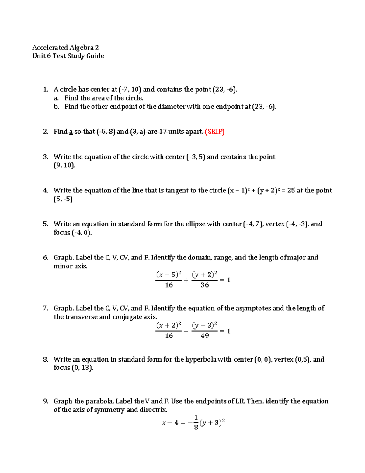 algebra 2 unit 6 lesson 9 homework answers