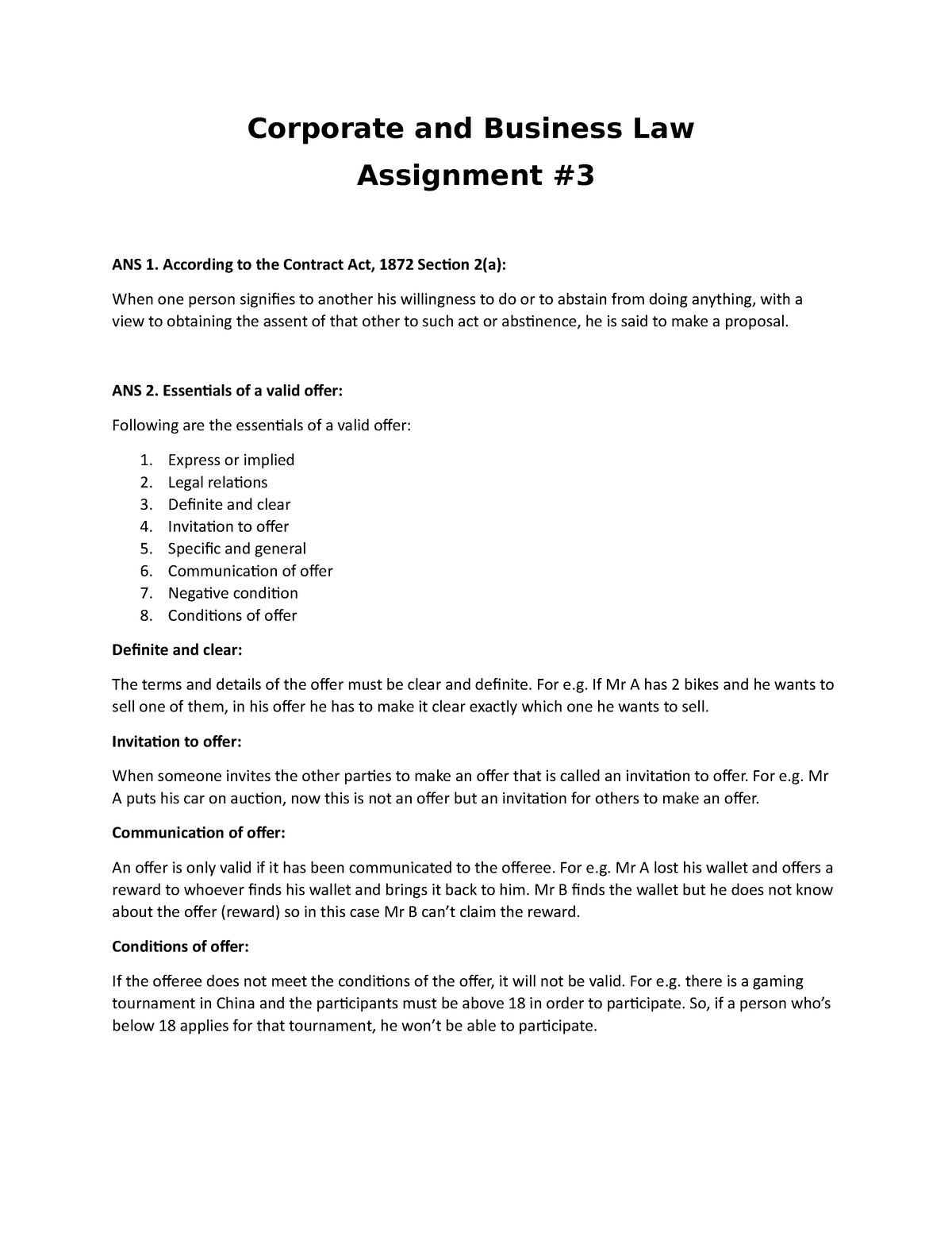 company law topics for assignment