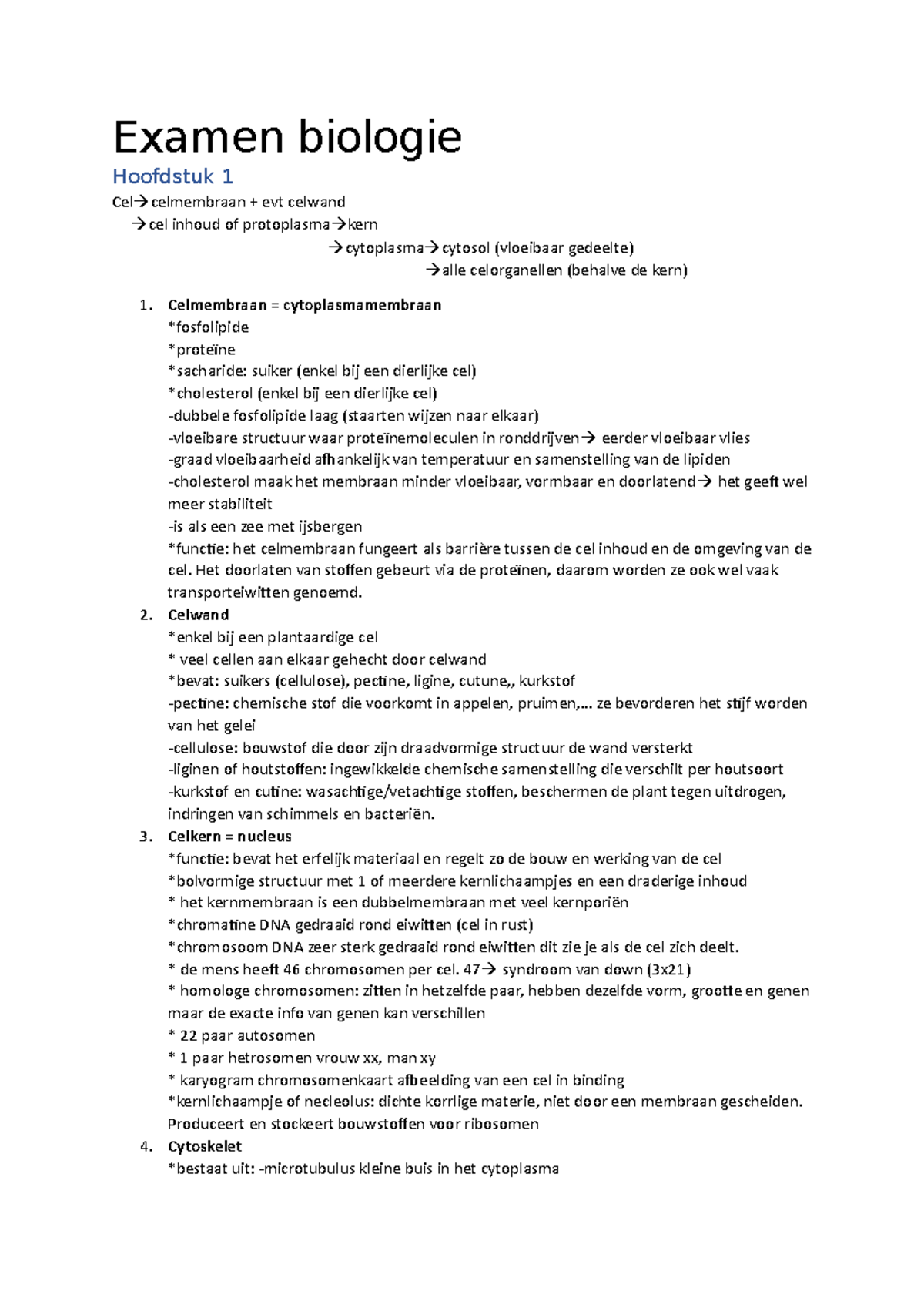 Examen Biologie 1 Sgsgsgsfg - Biologie 1 - Arteveldehogeschool - Studocu