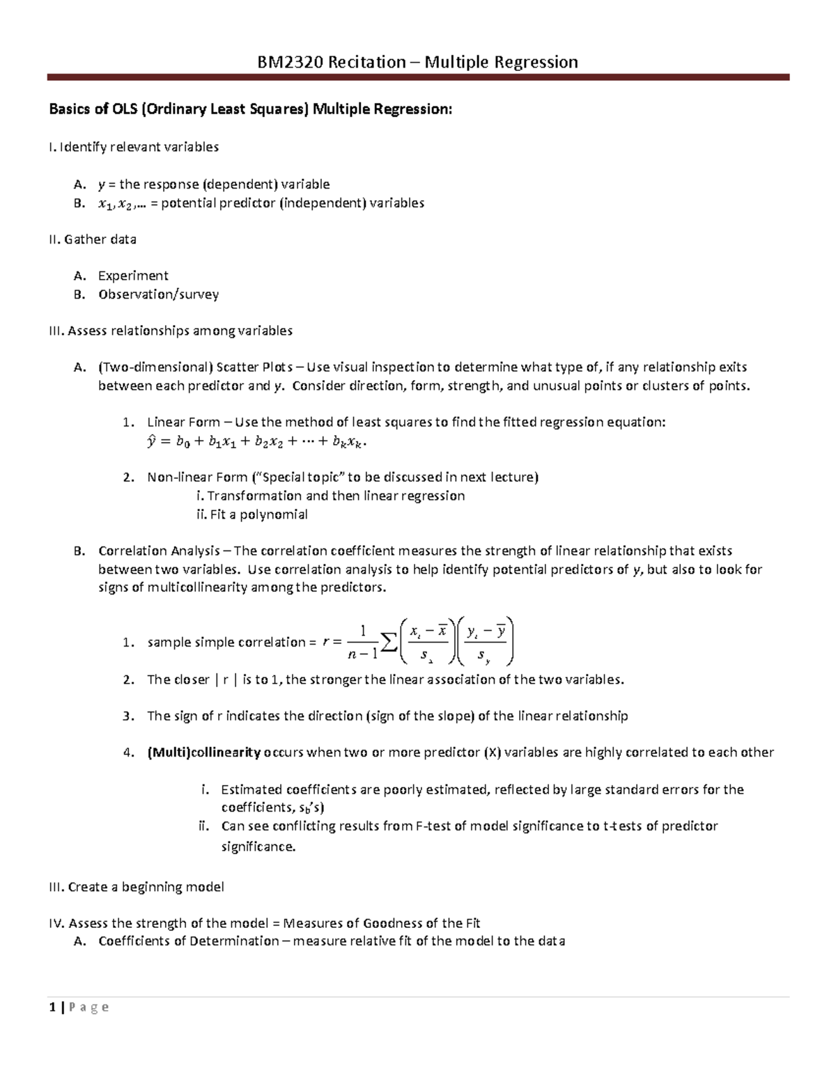 Week11 Multiple Regression Part SP21 - Basics of OLS (Ordinary Least ...