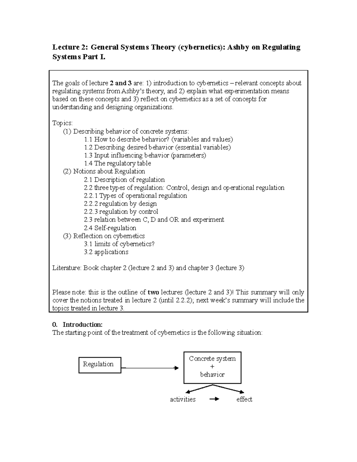 Summary Lecture 2 General Systems Theory Part I 2019 - Lecture 2 ...