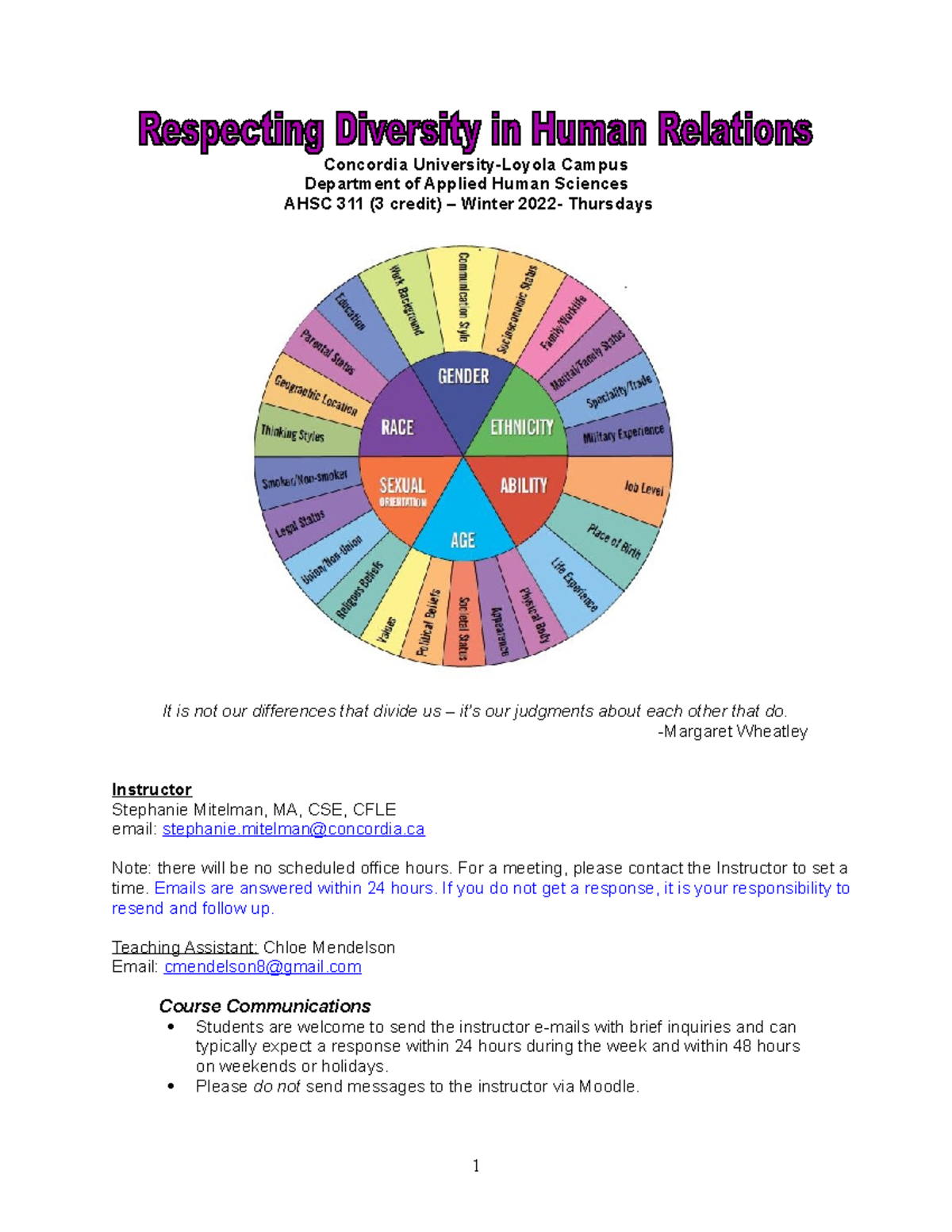 ahsc 311 course outline fall semester 2022 - Concordia University