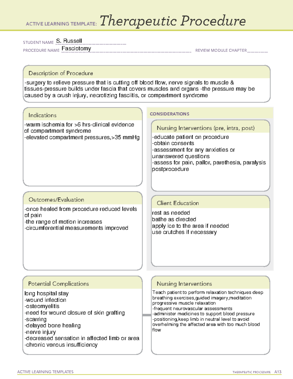 Fasciotomy - ati - ACTIVE LEARNING TEMPLATES THERAPEUTIC PROCEDURE A ...