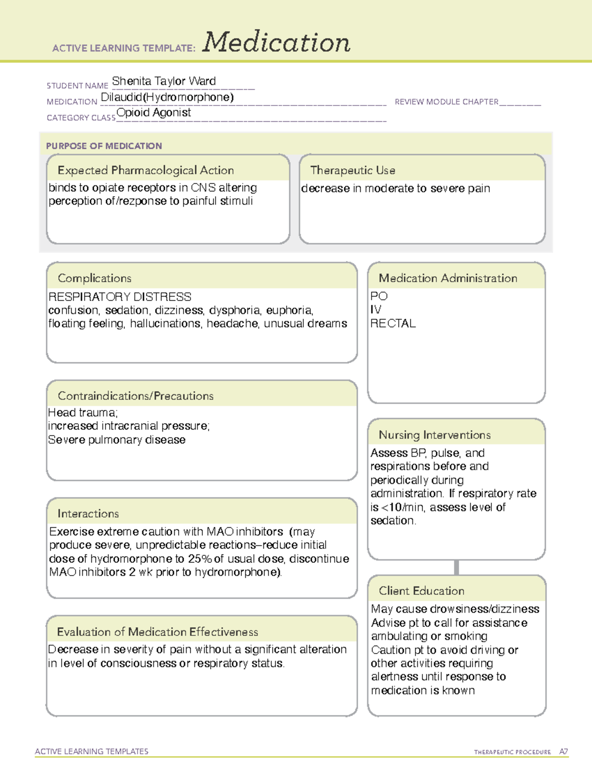 ATIDilaudid - ati template - ACTIVE LEARNING TEMPLATES THERAPEUTIC ...