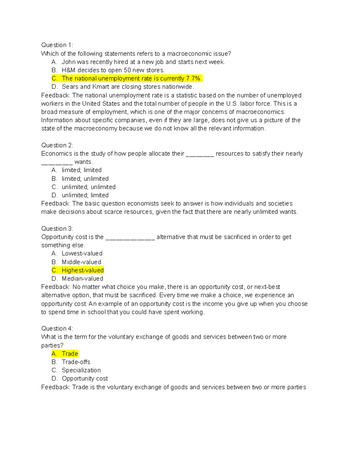 ECON 2301 Practice Test 1 - Which Of The Following Statements Refers To ...