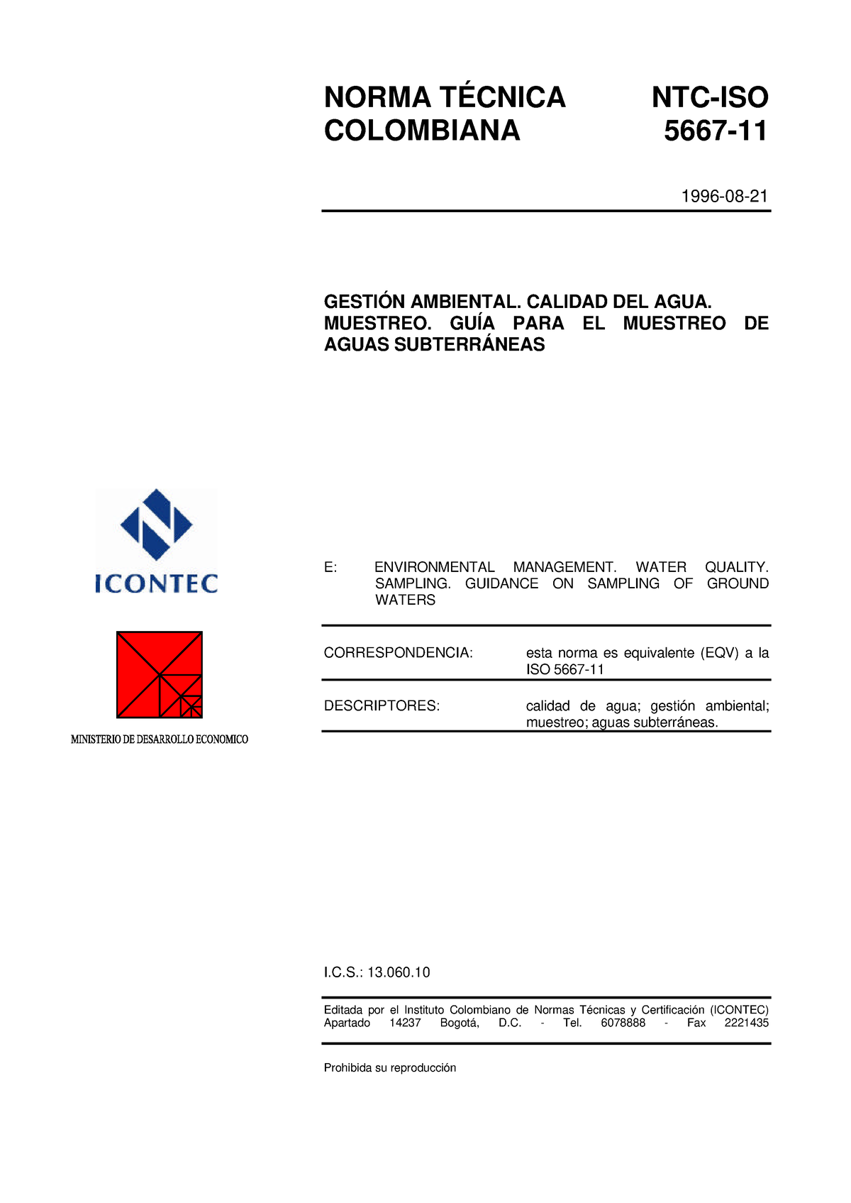 Ntc Iso Gu A Muestreo Aguas Subterraneas Norma T Cnica Ntc Iso Colombiana