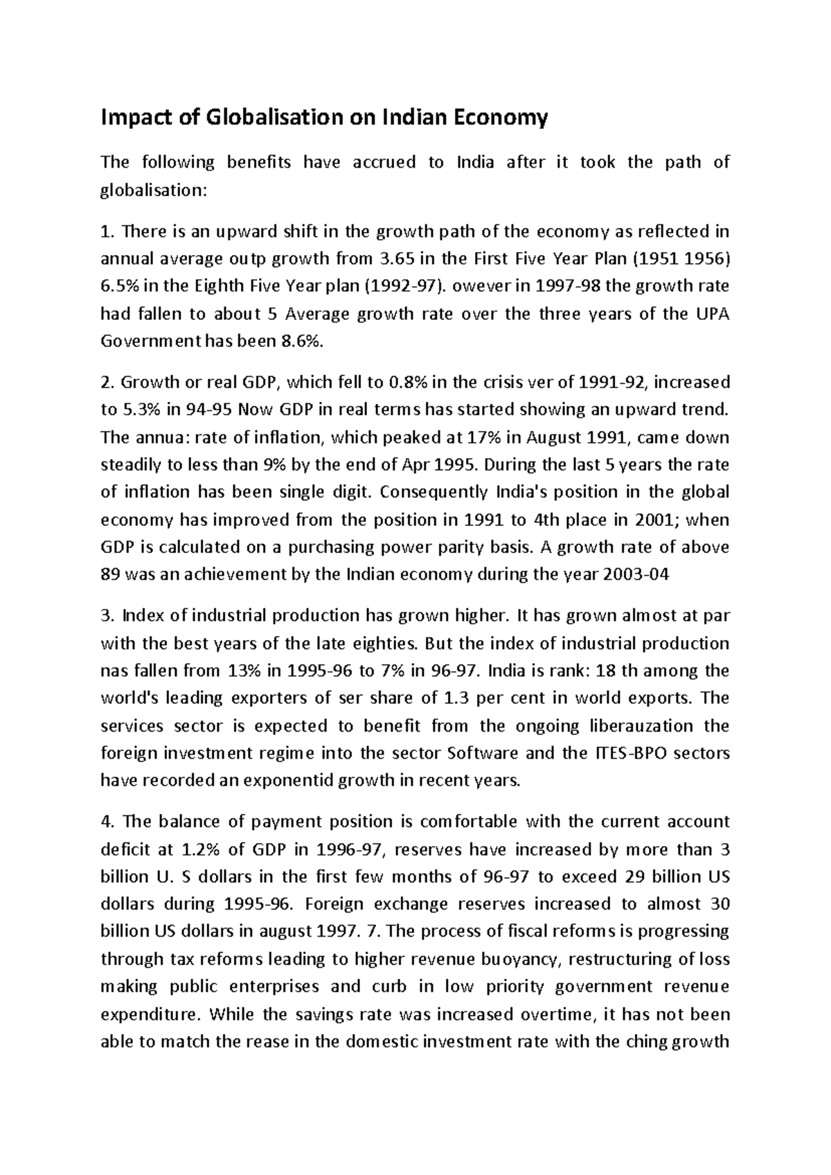 Impact of Globalisation on Indian Economy - owever in 1997-98 the ...