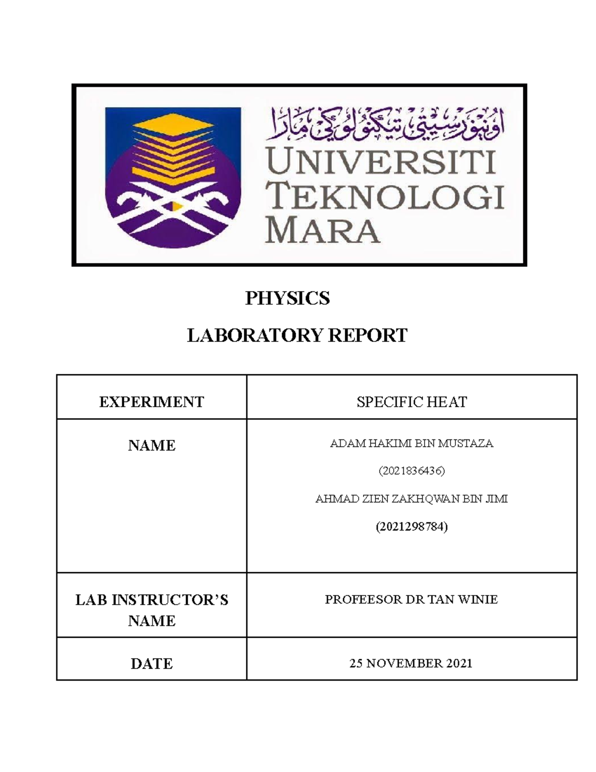 Exp 4 physics - lab report - PHYSICS LABORATORY REPORT EXPERIMENT ...