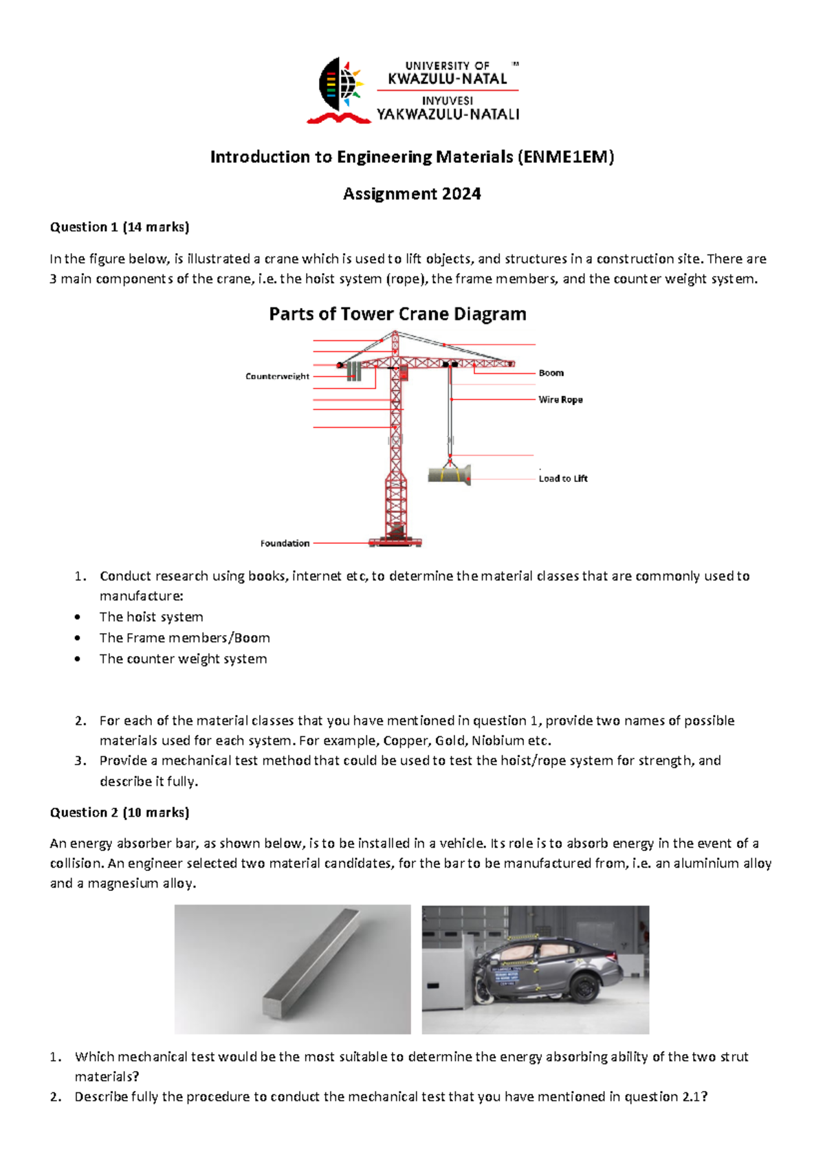 ENME1EM Assignment - Assigment - Introduction to Engineering Materials ...