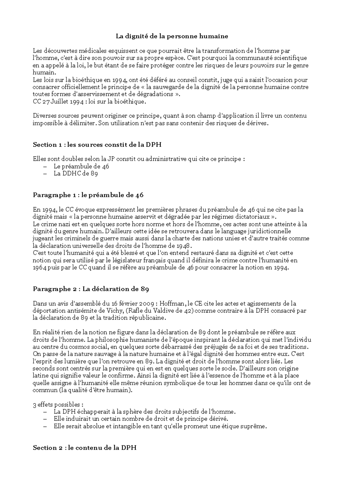 La Dignite De La Personne Humaine Dissertation