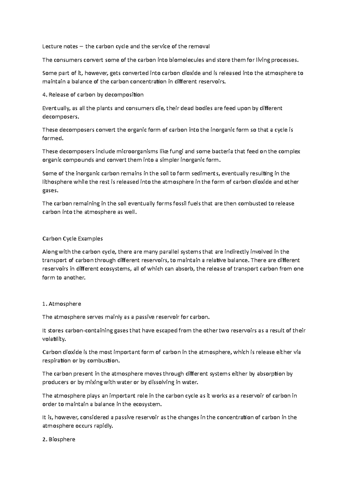 Lecture notes – the carbon cycle and the service of the removal - Some ...