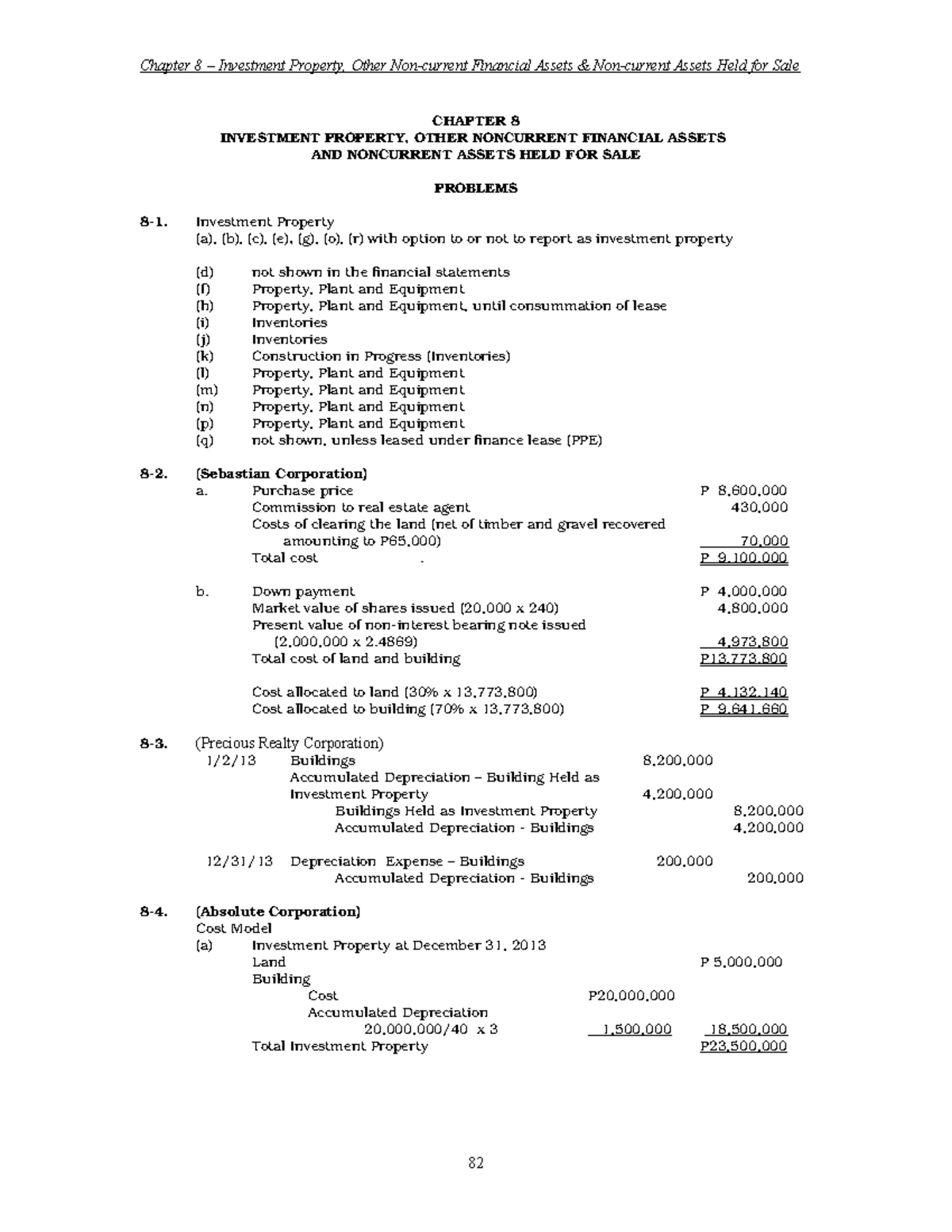 2014 Vol 1 Ch 8 Answers-1 - CHAPTER 8 INVESTMENT PROPERTY, OTHER ...