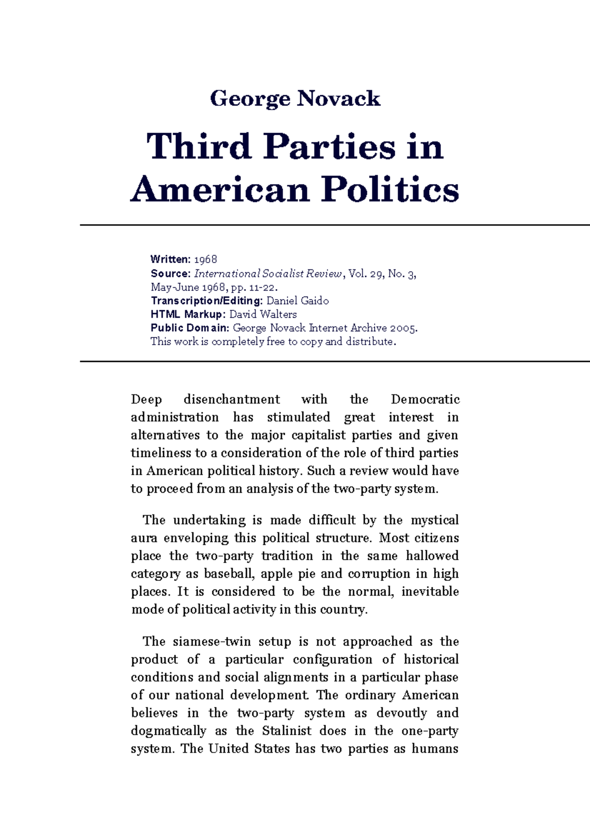 American Third Parties George Novack - George Novack Thi rd Par ties in ...