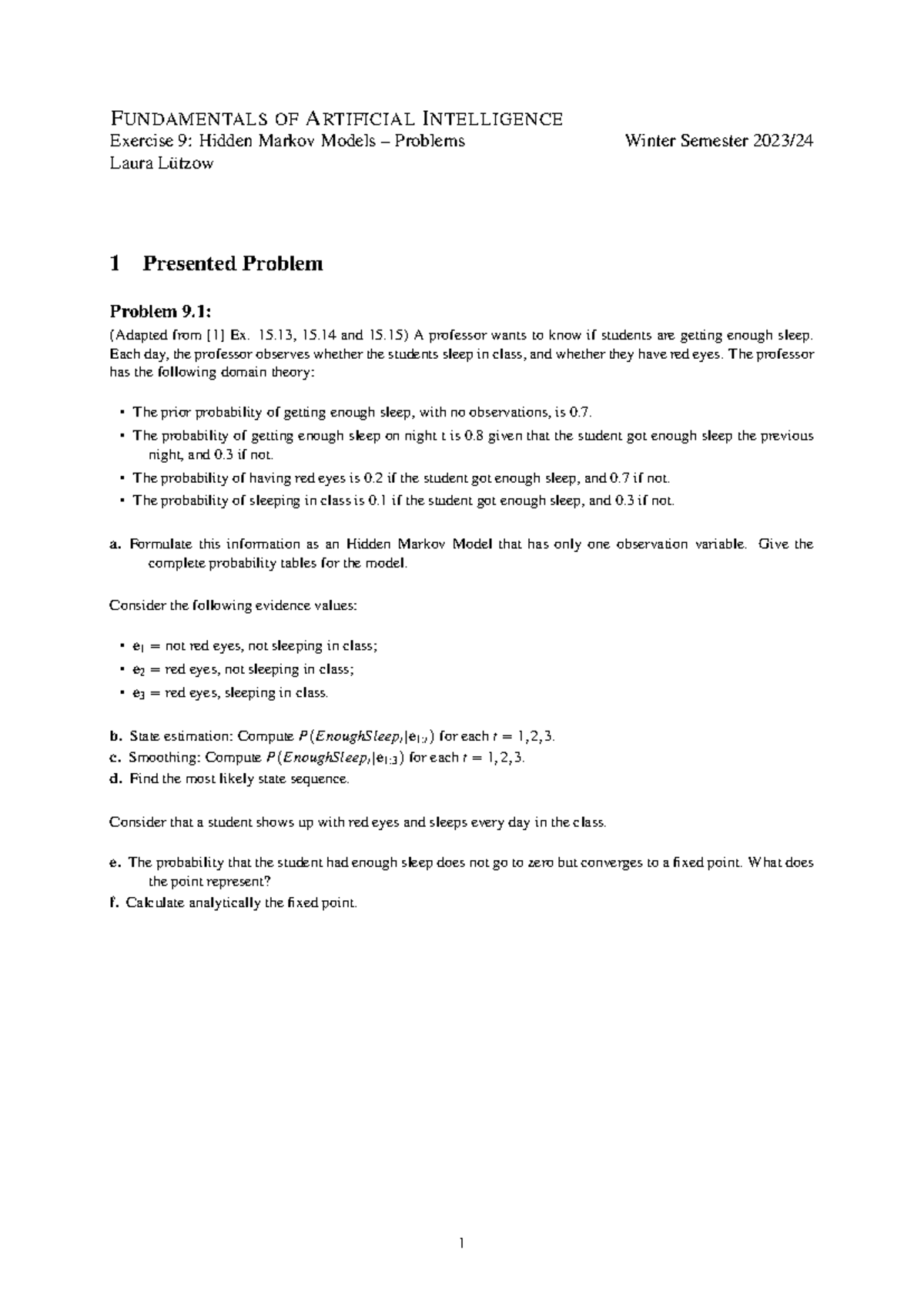 Exercise 9 - hidden markov - FUNDAMENTALS OF ARTIFICIAL INTELLIGENCE ...