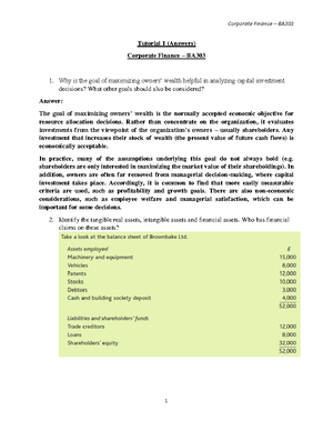 Tutorial 6 - Solutions - 1 Tutorial 6 (Answers) Corporate Finance – BA ...