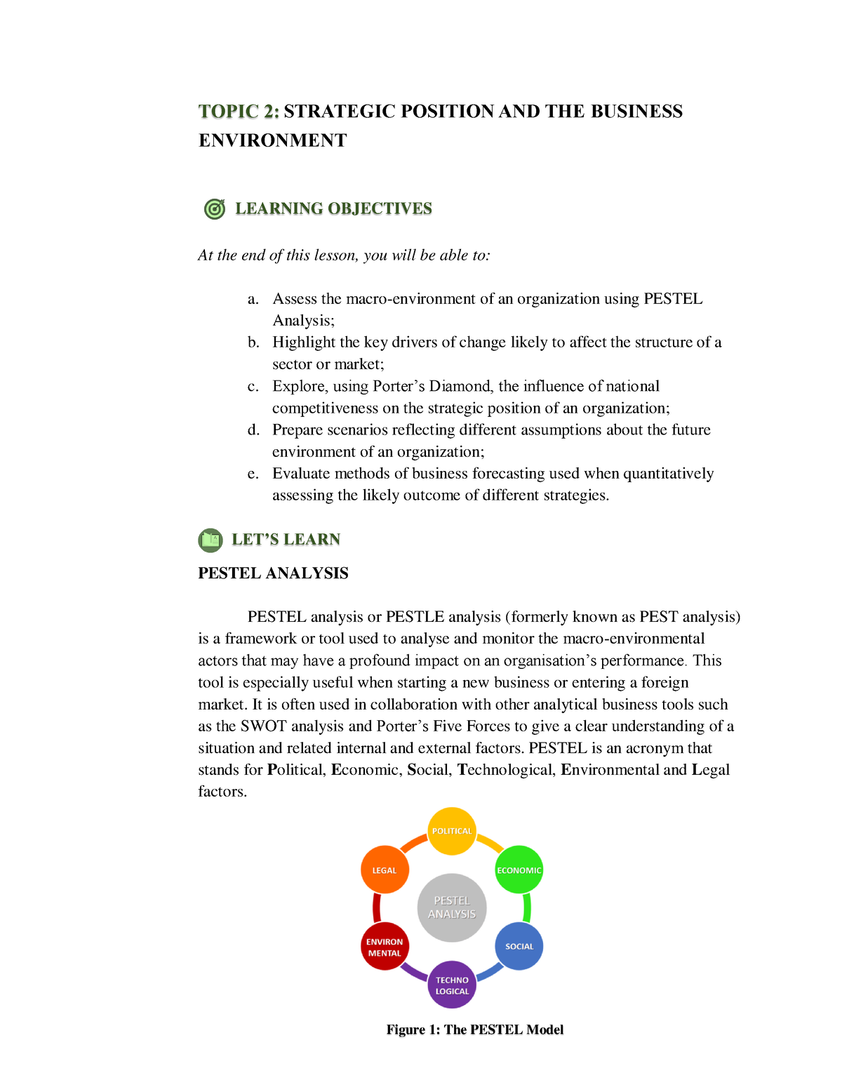 SBA ModuleUNIT 1 Topic 2Content TOPIC 2 STRATEGIC POSITION AND