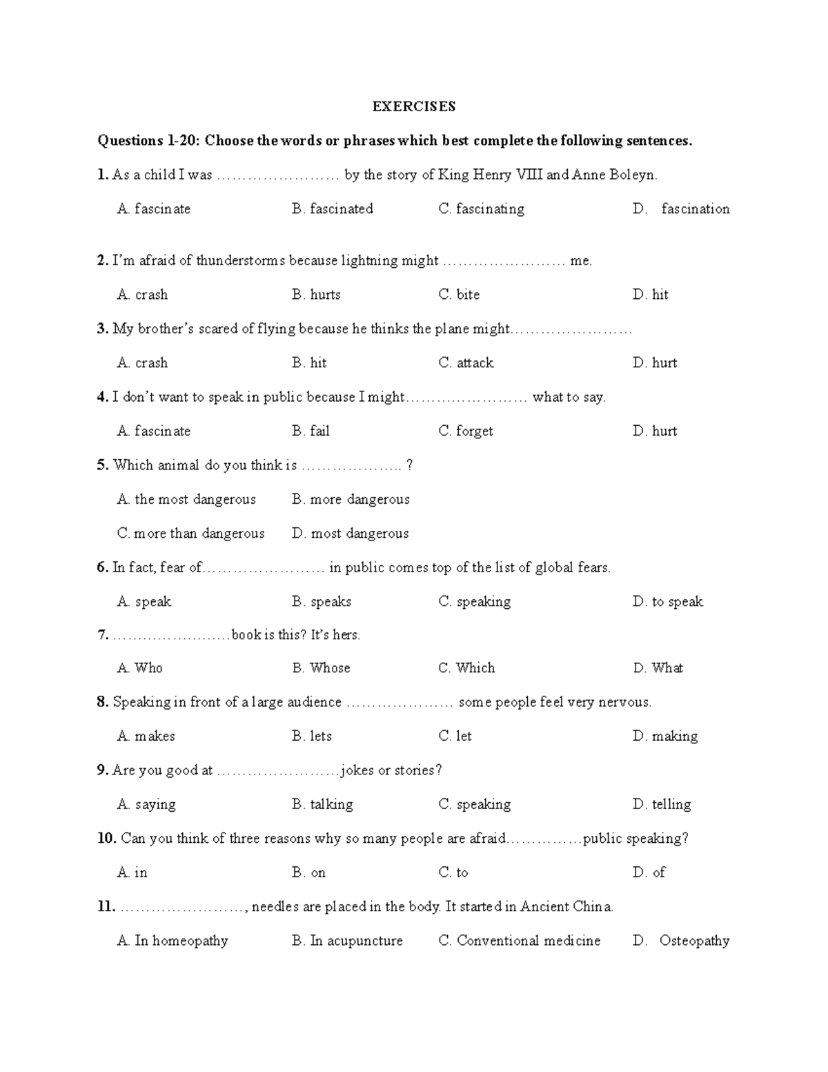 the crank-nicolson method - EXERCISES Questions 1-20: Choose the words ...