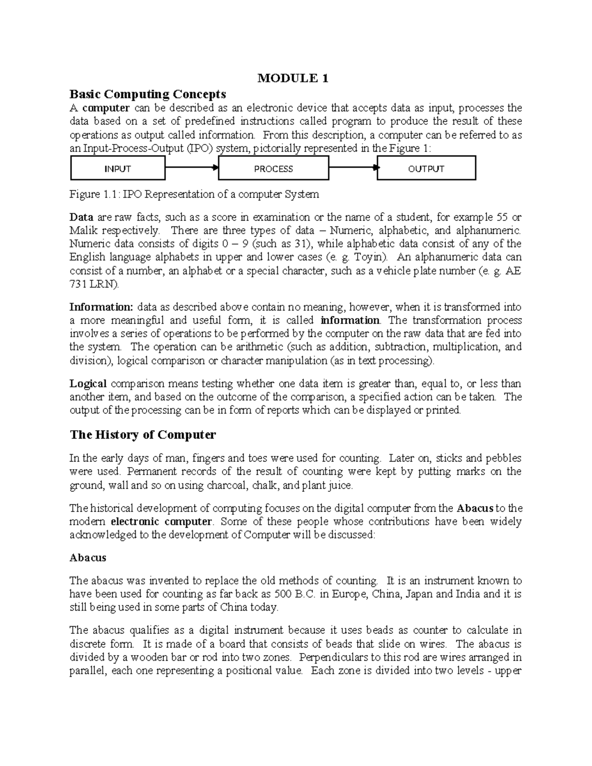 Module 1 - MODULE 1 Basic Computing Concepts A computer can be ...