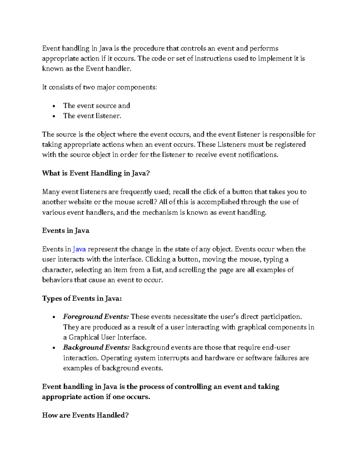 Event Handling in Java - The code or set of instructions used to ...