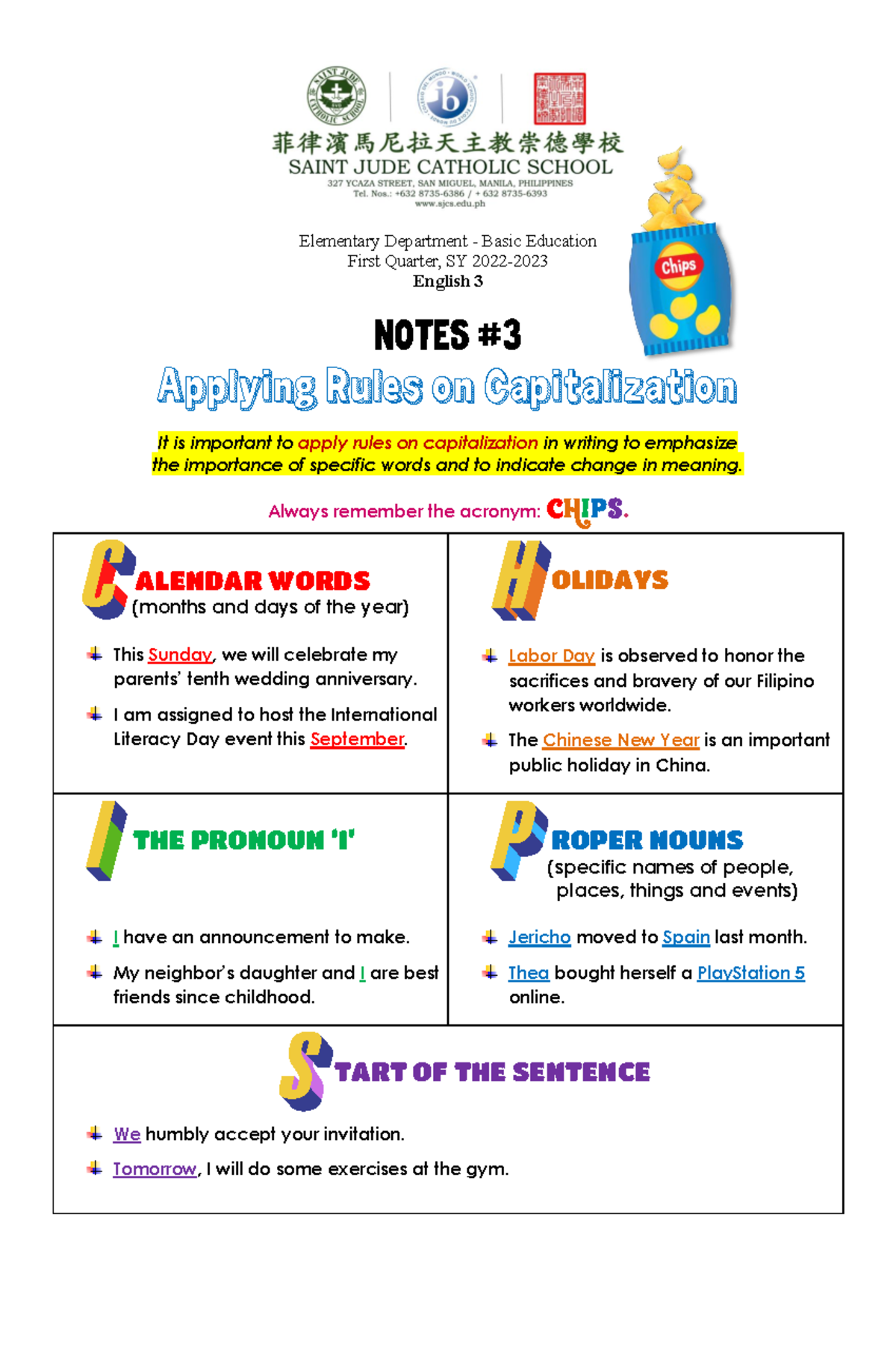 Notes 3 Applying Rules On Capitalization - Elementary Department ...