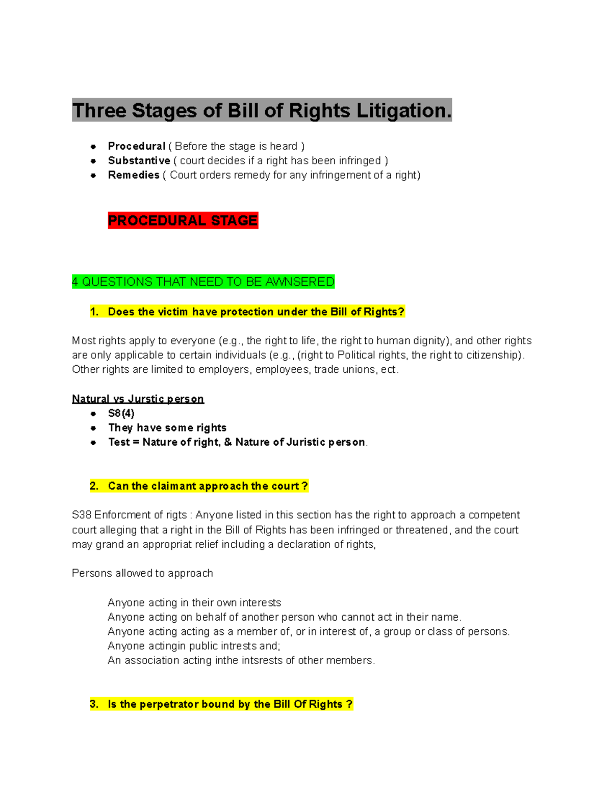 Three Stages of Bill of Rights Litigation - Procedural ( Before the ...
