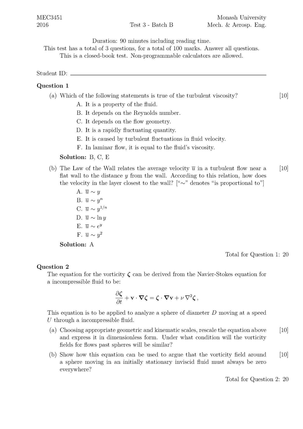 Test 3 2015, answers - MEC3451 2016 Test 3 - Batch B Monash University ...