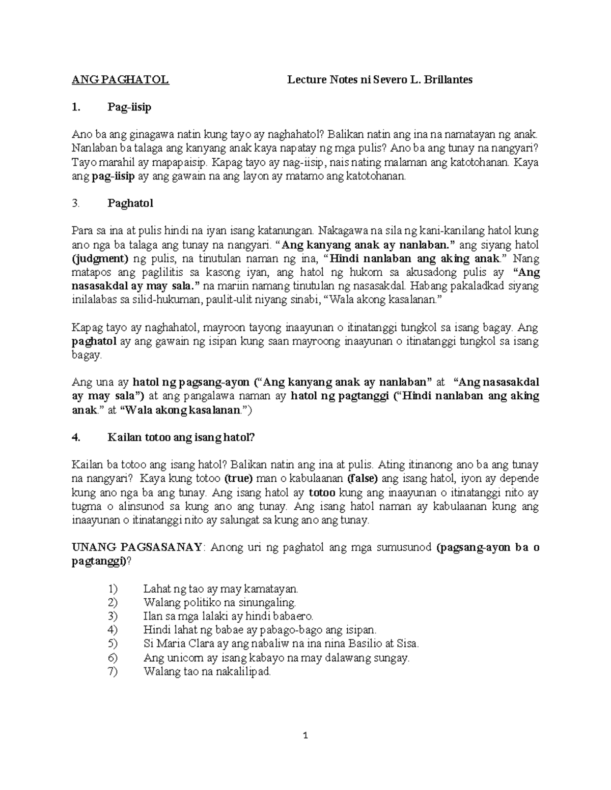 B.-ANG- Paghatol - Goodluckkkk - ANG PAGHATOL Lecture Notes ni Severo L ...