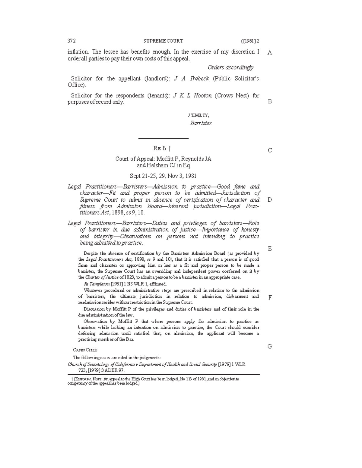 Re B [1981] 2 Nswlr 372 - Case - 372 SUPREME COURT ([1981] 2 Inflation ...