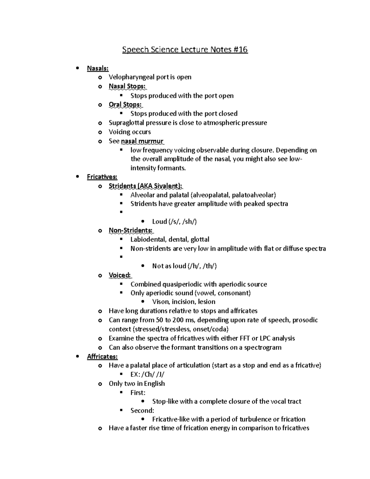 Speech Science Lecture Notes #16 - Speech Science Lecture Notes Nasals ...