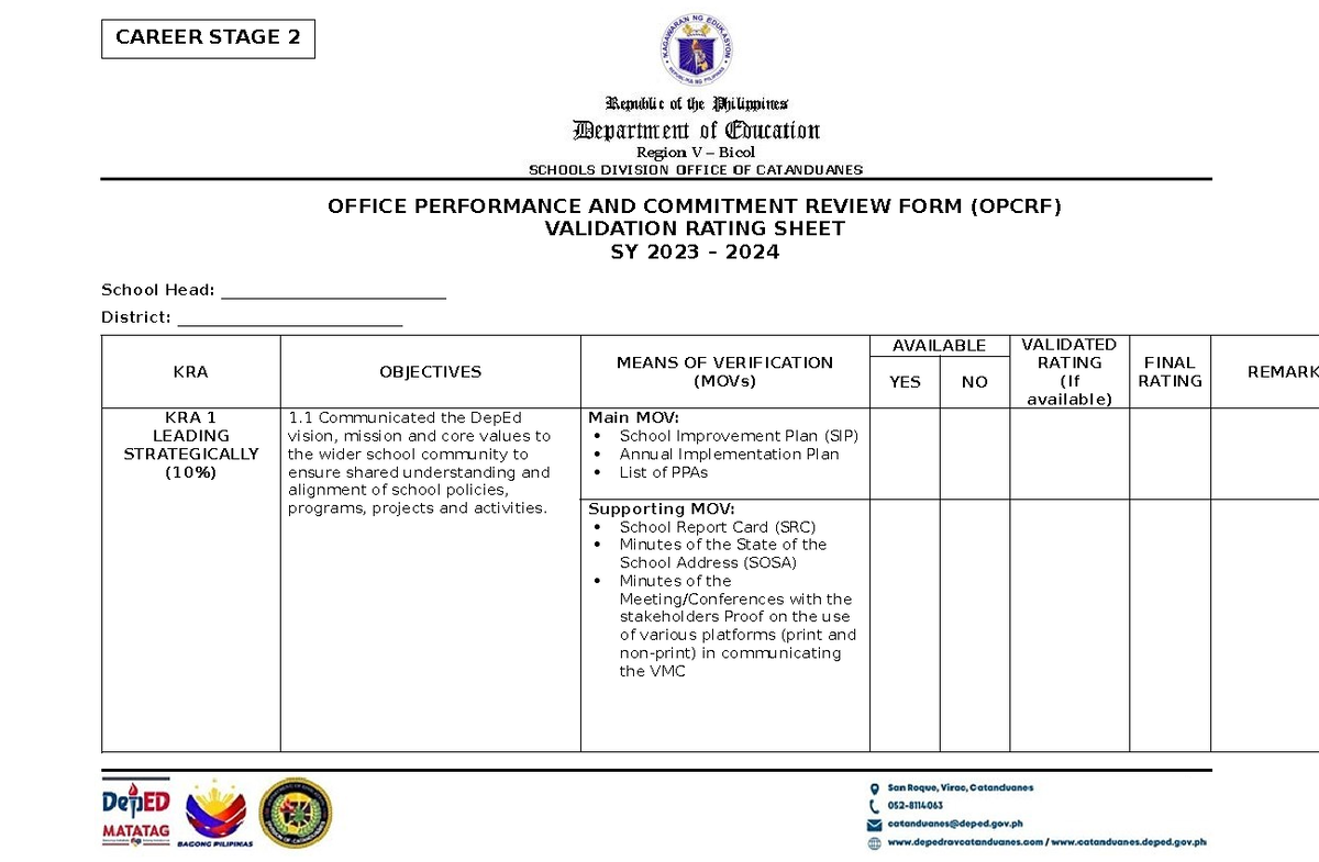 CS2 Rating- Sheet-FOR-THE- Validation-OF-SHs- Opcrf-SY-2023-2024 ...