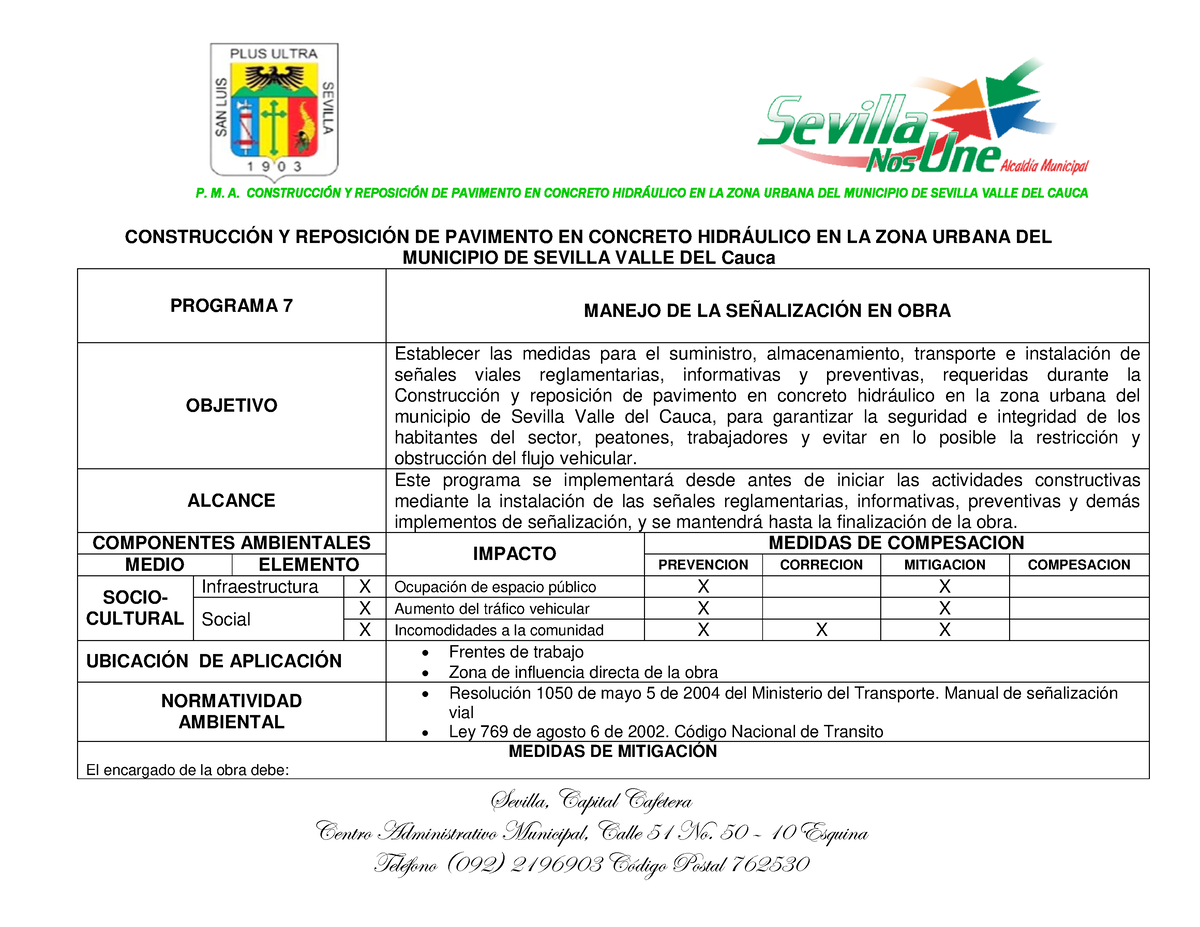 Programa 07 Manejo DE LA Señalización EN OBRA - P. M. A. CONSTRUCCI”N Y ...